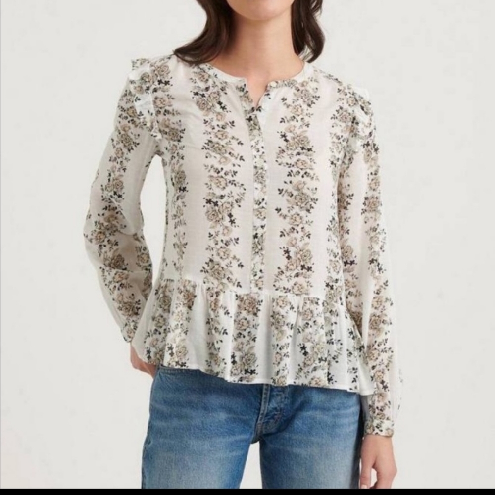 Lucky Brand boho cotton ruffle floral long sleeve blouse
